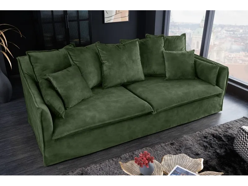 Grand canapé 3 places 215cm housse amovible en lin taupe pas cher