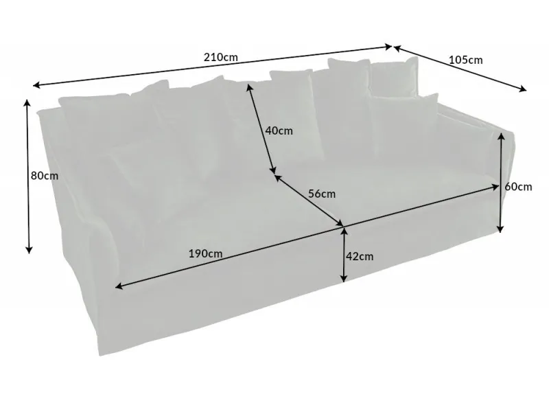 Grand canapé 3 places 215cm housse amovible en lin taupe pas cher