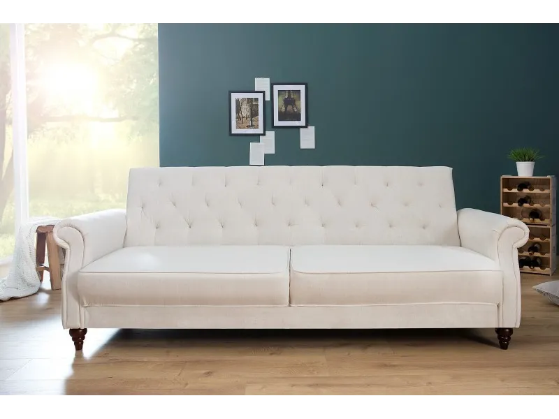Canapé convertible design classique de couleur beige en tissu avec ...