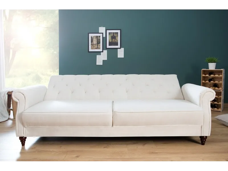 Canapé convertible design classique de couleur beige en tissu avec ...