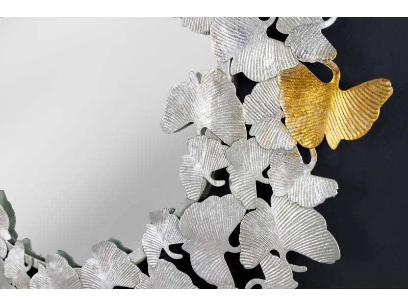 Miroir Rond avec Cadre en Feuilles de Ginkgo - Fait Main