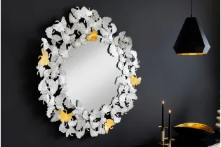 Miroir Rond avec Cadre en Feuilles de Ginkgo - Fait Main