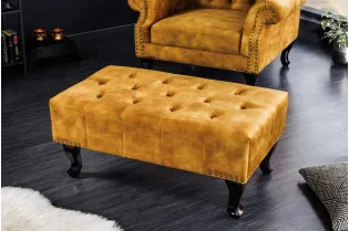 Repose-pieds CHESTERFIELD – Élégance et confort en velours jaune moutarde