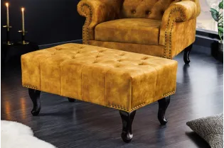 Repose-pieds CHESTERFIELD – Élégance et confort en velours jaune moutarde 2