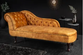 Méridienne Chesterfield 170 cm en Velours Jaune Moutarde