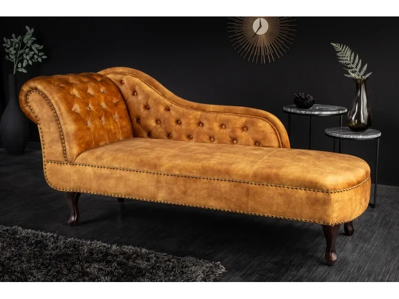 Méridienne Chesterfield 170 cm en Velours Jaune Moutarde