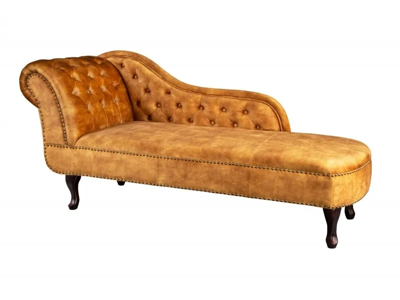 Méridienne Chesterfield 170 cm en Velours Jaune Moutarde