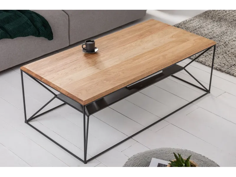 Table Basse Industrielle avec Étagère Flottante