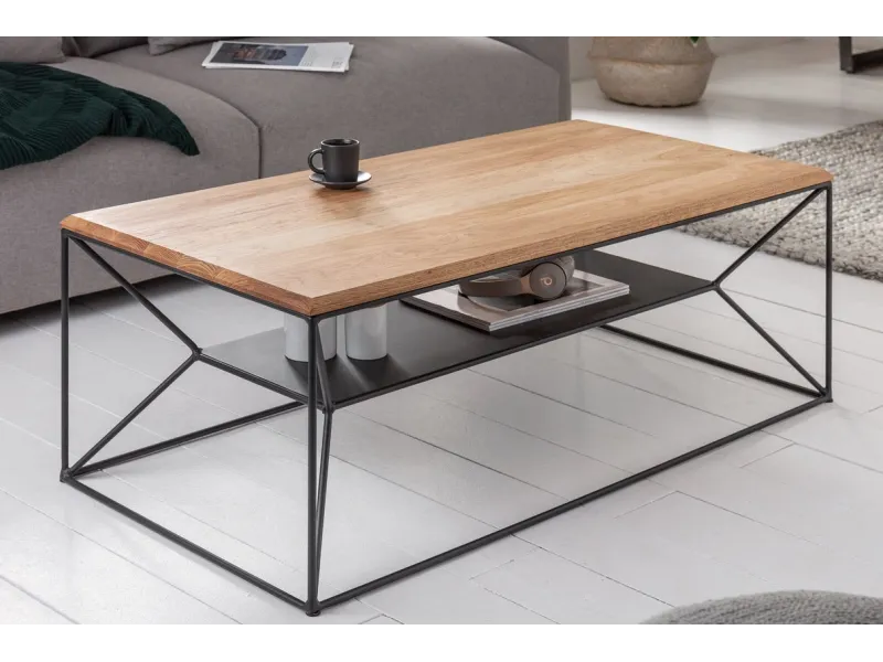 Table Basse Industrielle avec Étagère Flottante