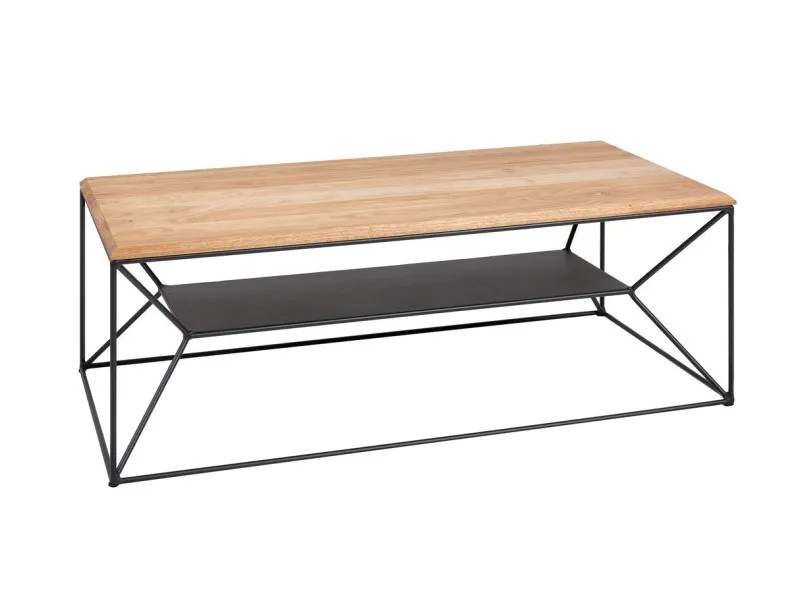 Table Basse Industrielle avec Étagère Flottante