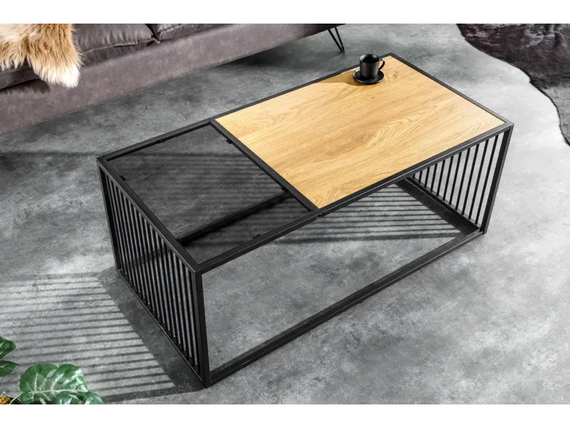 Table Basse Industrielle à Deux Niveaux Aspect chêne sauvage naturel