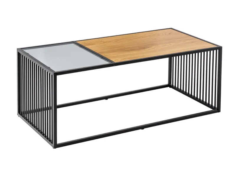 Table Basse Industrielle à Deux Niveaux Aspect chêne sauvage naturel