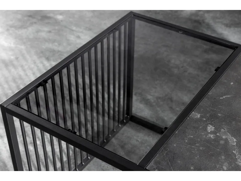 Table Basse ARCHITECTURE 100 cm – Aspect Marbre et Verre Fumé