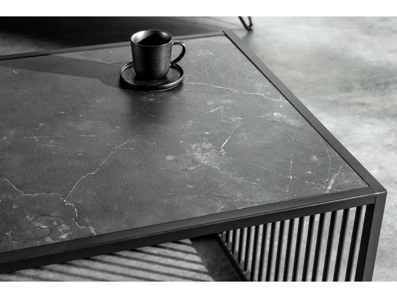 Table Basse ARCHITECTURE 100 cm – Aspect Marbre et Verre Fumé