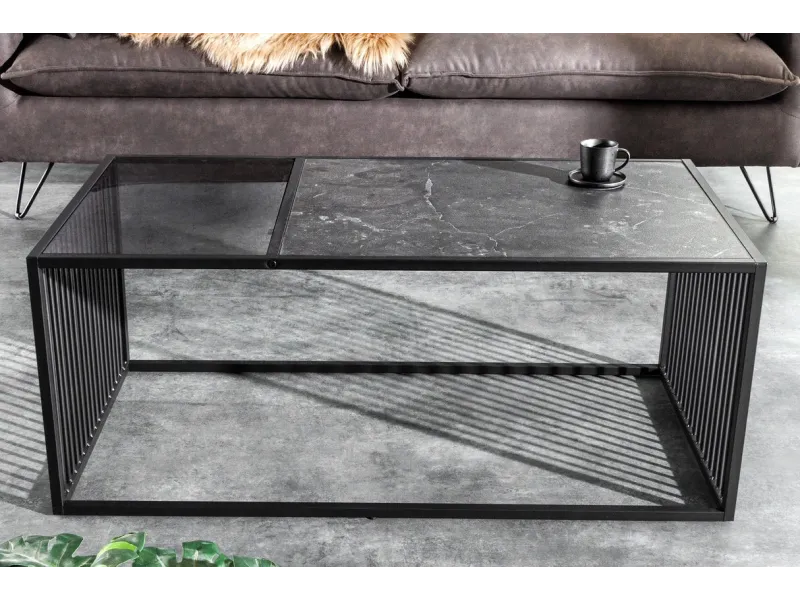 Table Basse ARCHITECTURE 100 cm – Aspect Marbre et Verre Fumé