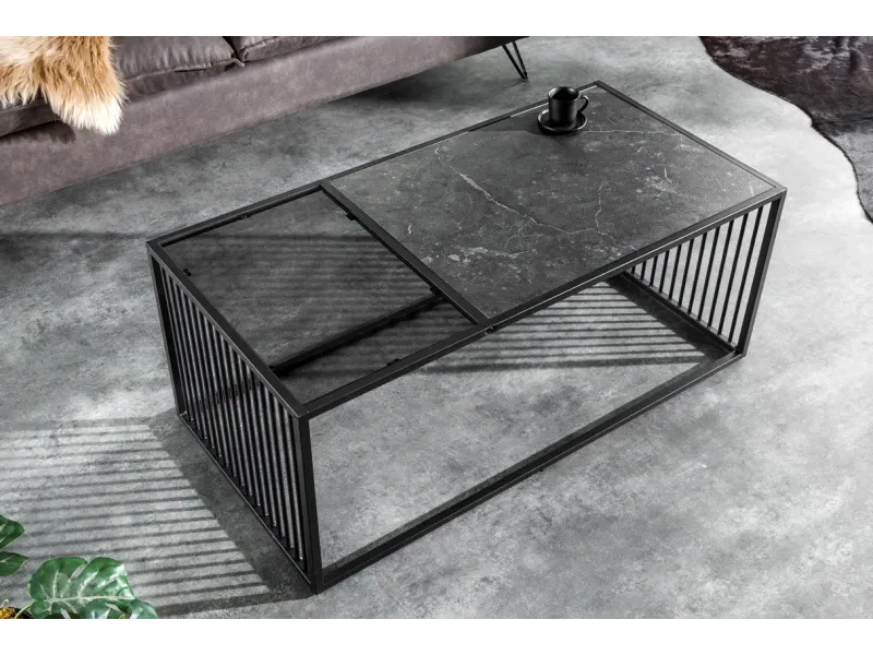 Table Basse ARCHITECTURE 100 cm – Aspect Marbre et Verre Fumé