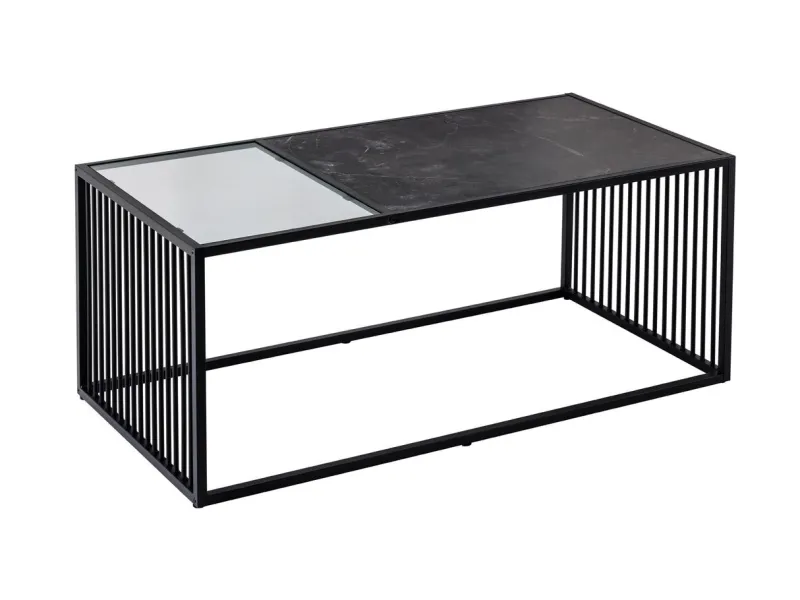 Table Basse ARCHITECTURE 100 cm – Aspect Marbre et Verre Fumé