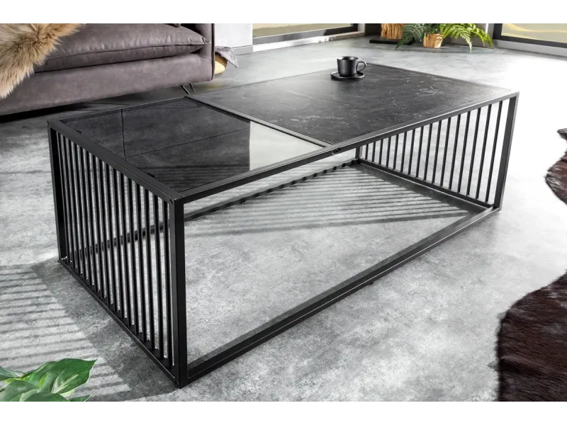 Table Basse ARCHITECTURE 100 cm – Aspect Marbre et Verre Fumé
