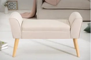 Banc de Style Rétro en Lin Beige - Élégance et Confort dans un Design Intemporel 2