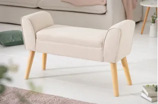 Banc de Style Rétro en Lin Beige - Élégance et Confort dans un Design Intemporel