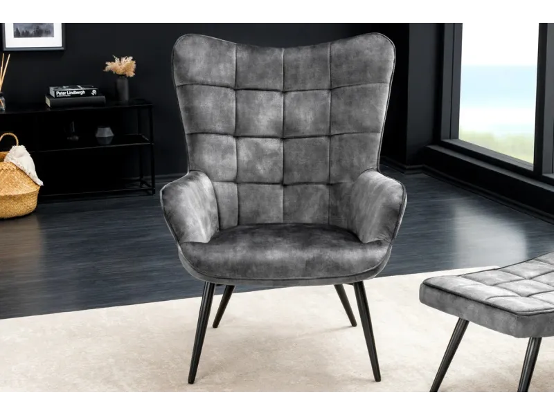 Ensemble de fauteuil et tabouret design scandinave coloris gris en ...