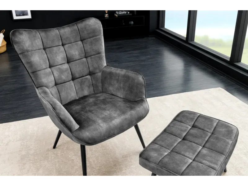 Ensemble de fauteuil et tabouret design scandinave coloris gris en ...