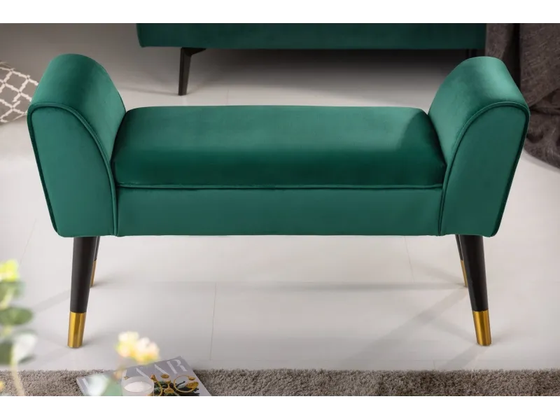 Banc de Style Rétro en Velours Vert Émeraude - Élégance et Confort dans un Design Classique