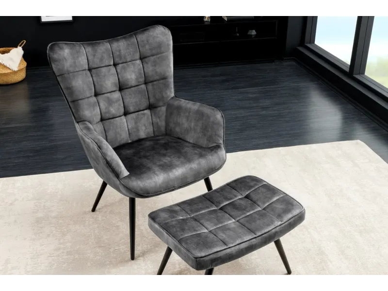 Pouf design carré de 40 cm en polyester capitonné teinté noir et bl...