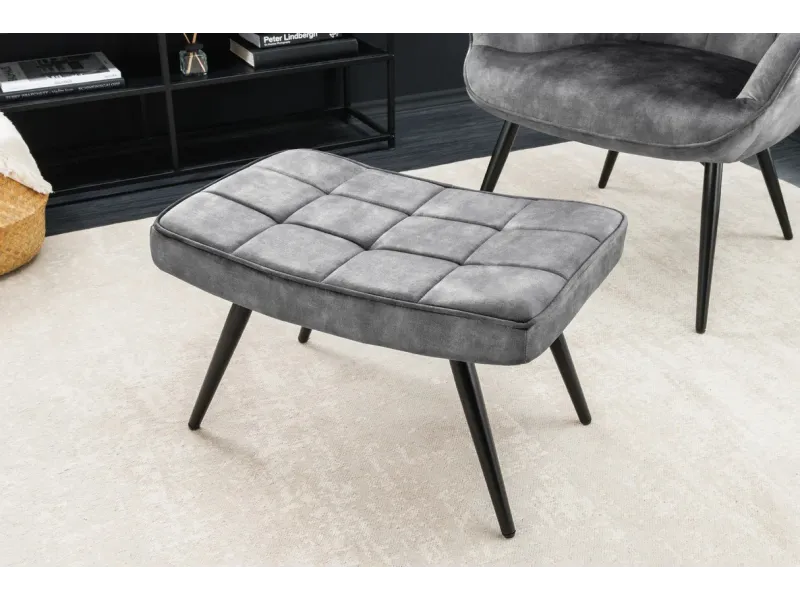 Pouf design carré de 40 cm en polyester capitonné teinté noir et bl...