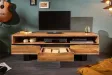 Meuble TV en Bois d'Acacia Massif - Finition Miel Naturel