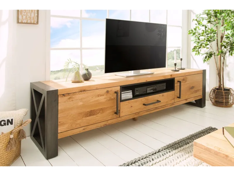 Meuble TV en Bois Massif de Chêne Sauvage 200cm