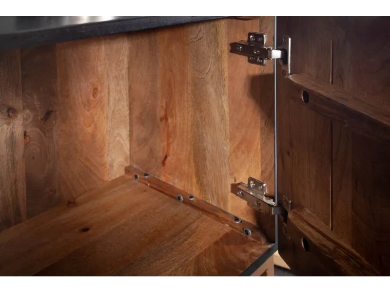 Meuble TV en Bois Massif Noir avec Sculptures 3D