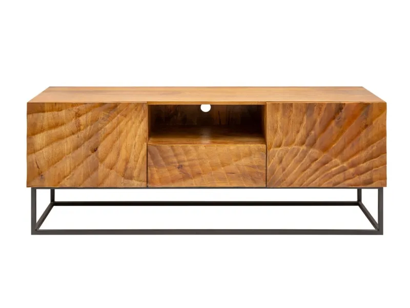 Meuble TV en Bois Massif avec Sculptures 3D