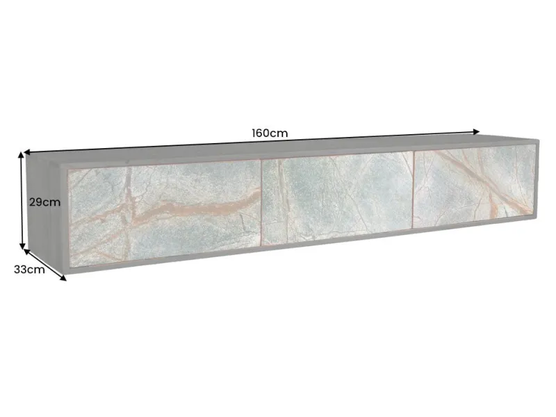 Meuble TV 160cm en Bois d'Acacia avec Façades en Placage de Pierre Marbrée