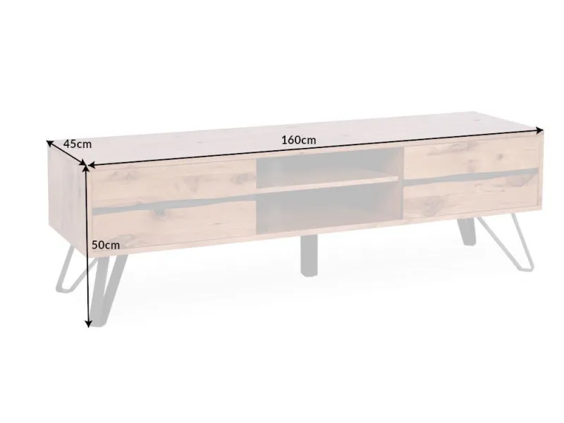 Meuble TV Industriel en Placage Chêne avec Tiroirs et Compartiments