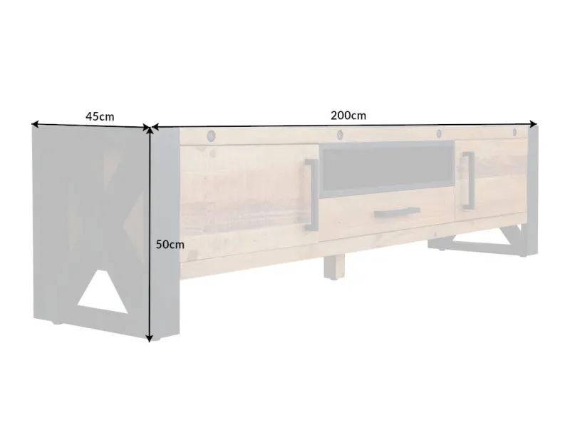 Meuble Bois et Fer Industriel 200 cm – Meuble TV Bois Massif