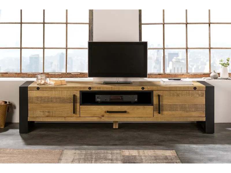Meuble Bois et Fer Industriel 200 cm – Meuble TV Bois Massif