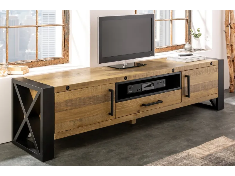 Meuble Bois et Fer Industriel 200 cm – Meuble TV Bois Massif
