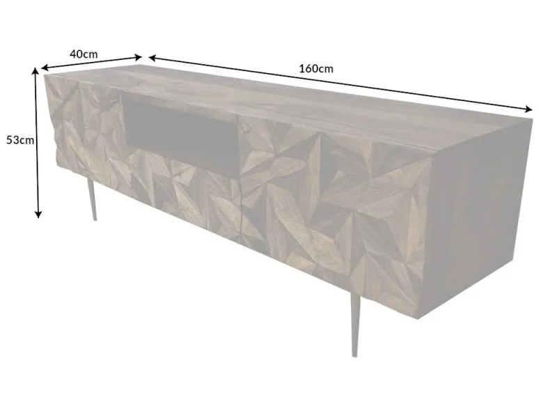 Meuble TV en Bois de Sesham avec Surface 3D Faite à la Main