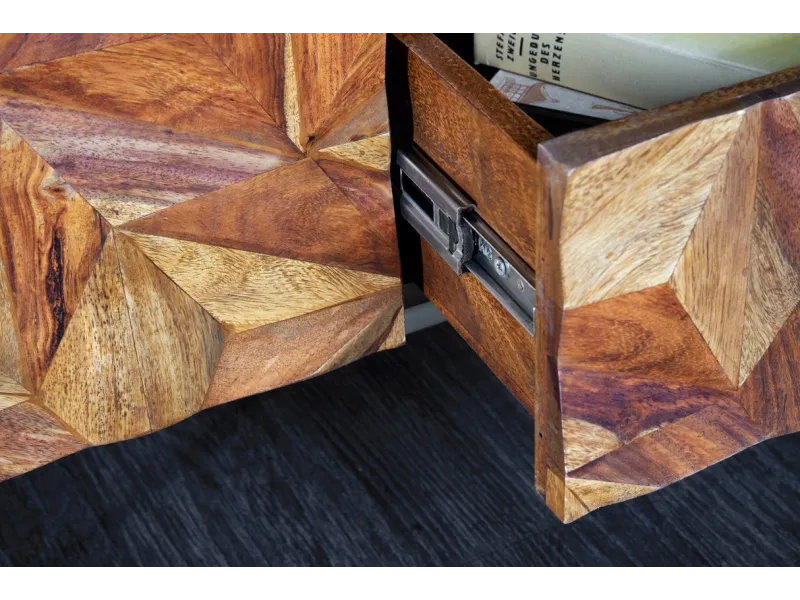 Meuble TV en Bois de Sesham avec Surface 3D Faite à la Main