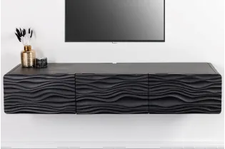 Meuble TV en Bois de Manguier Laqué avec Motif de Vagues 2