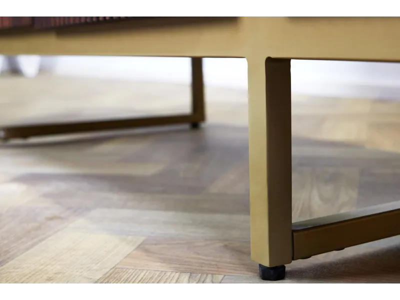 Meuble TV Rétro en Bois Massif Rainuré