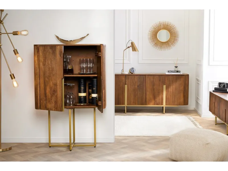 Meuble TV Rétro en Bois Massif Rainuré