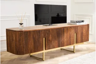 Meuble TV Rétro en Bois Massif Rainuré