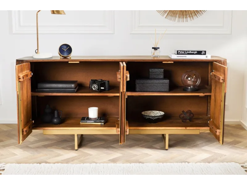 Buffet en Bois Massif Rainuré Style Rétro