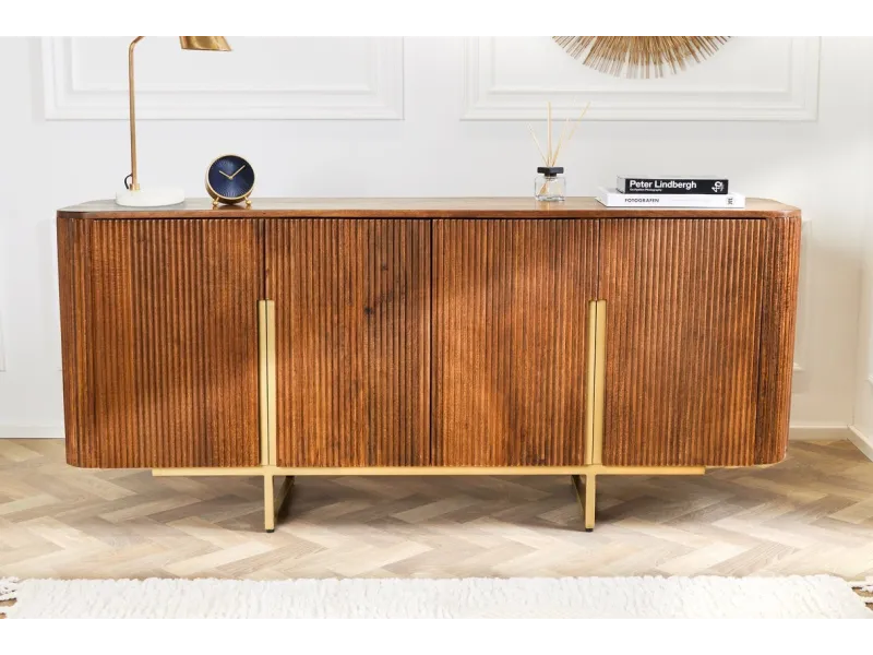 Buffet en Bois Massif Rainuré Style Rétro