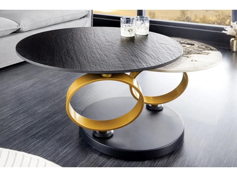 Lot de 3 tables d'appoint design coloris noir et cuivre Table d'app...