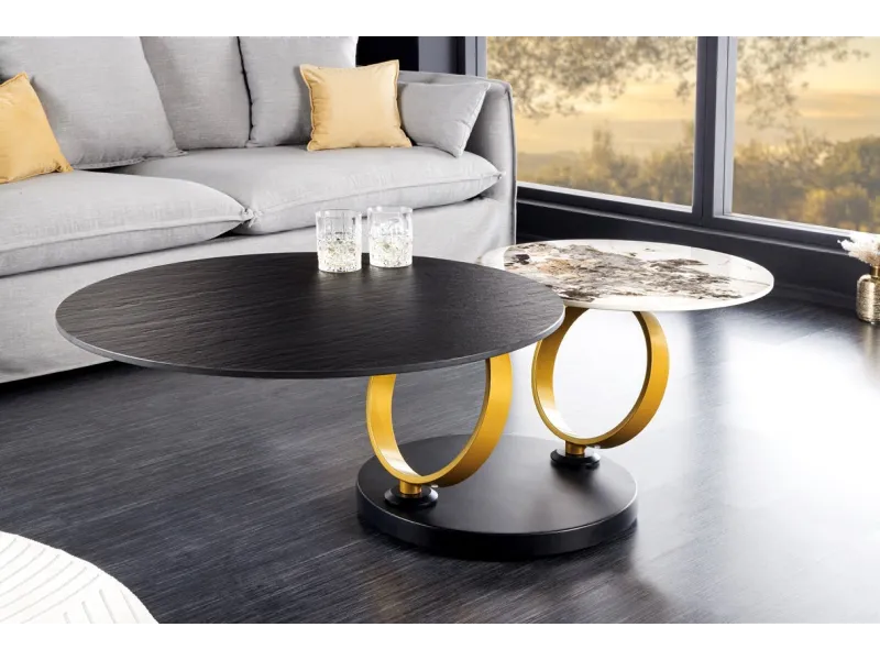 Lot de 3 tables d'appoint design coloris noir et cuivre Table d'app...