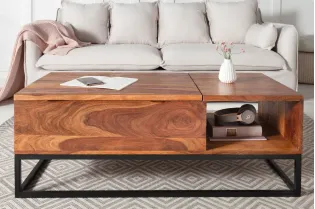 Table basse moderne 110cm coloris naturel et chromé en bois massif pas cher 2