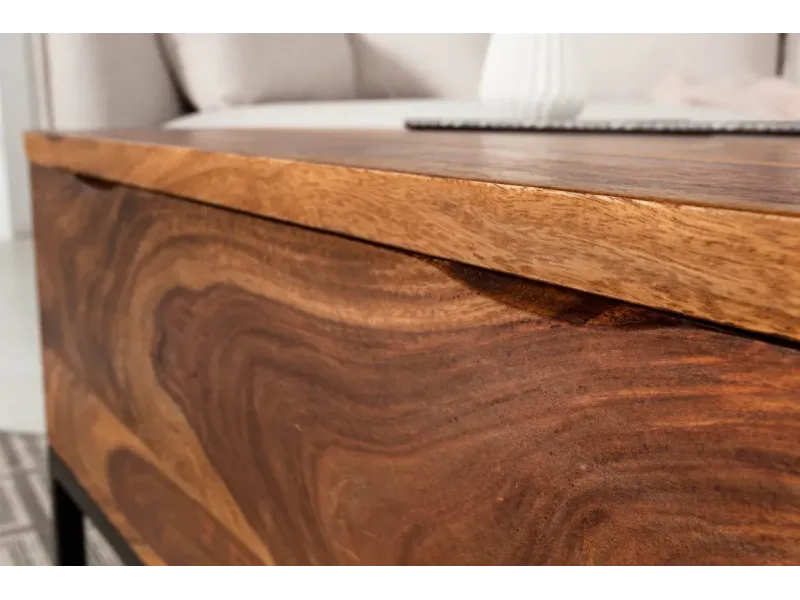 Table basse moderne 110cm coloris naturel et chromé en bois massif pas cher